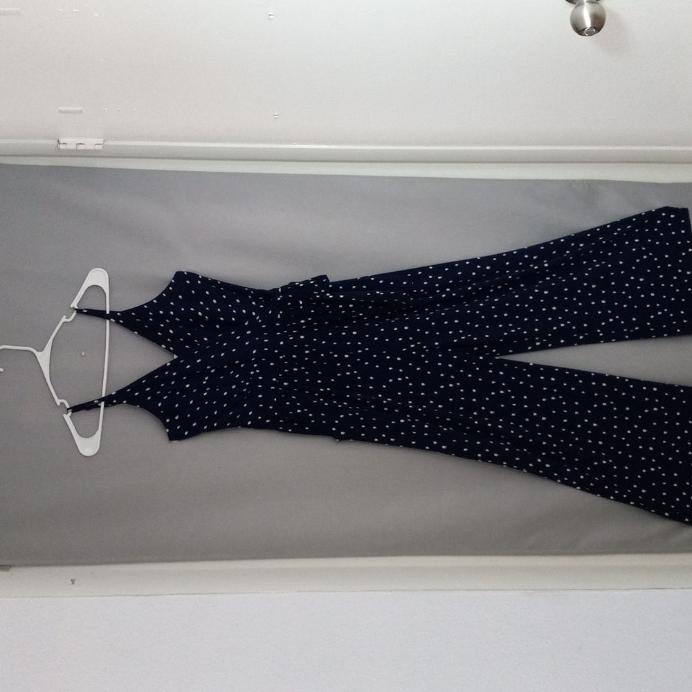 Kaileigh Dark Blue Jumpsuit with White Dots Size M